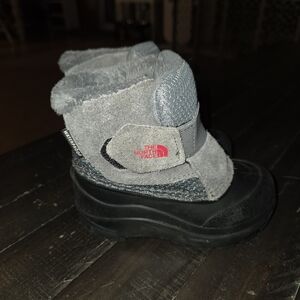 The North Face Kids' Grey and Black Snow Boots with Red Logo